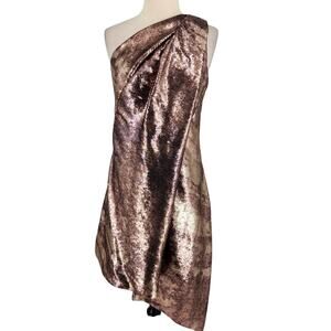 KaufmanFranco Rose Gold Sequined Asymmetrical Metallic SILK Lined Mini Dress